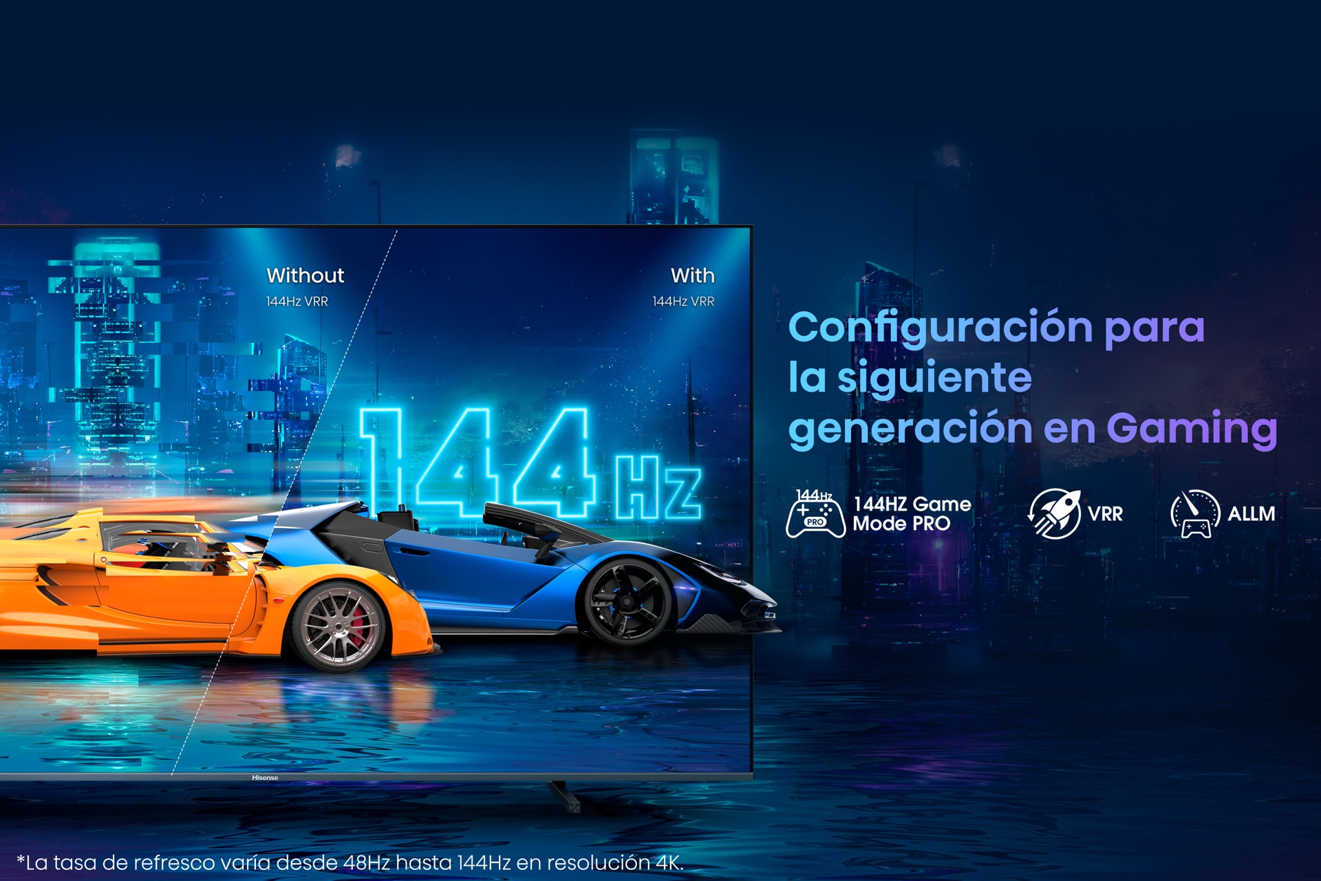 Configuración para la siguiente generación en gaming — 144 Hz Game Mode PRO, VRR y ALLM